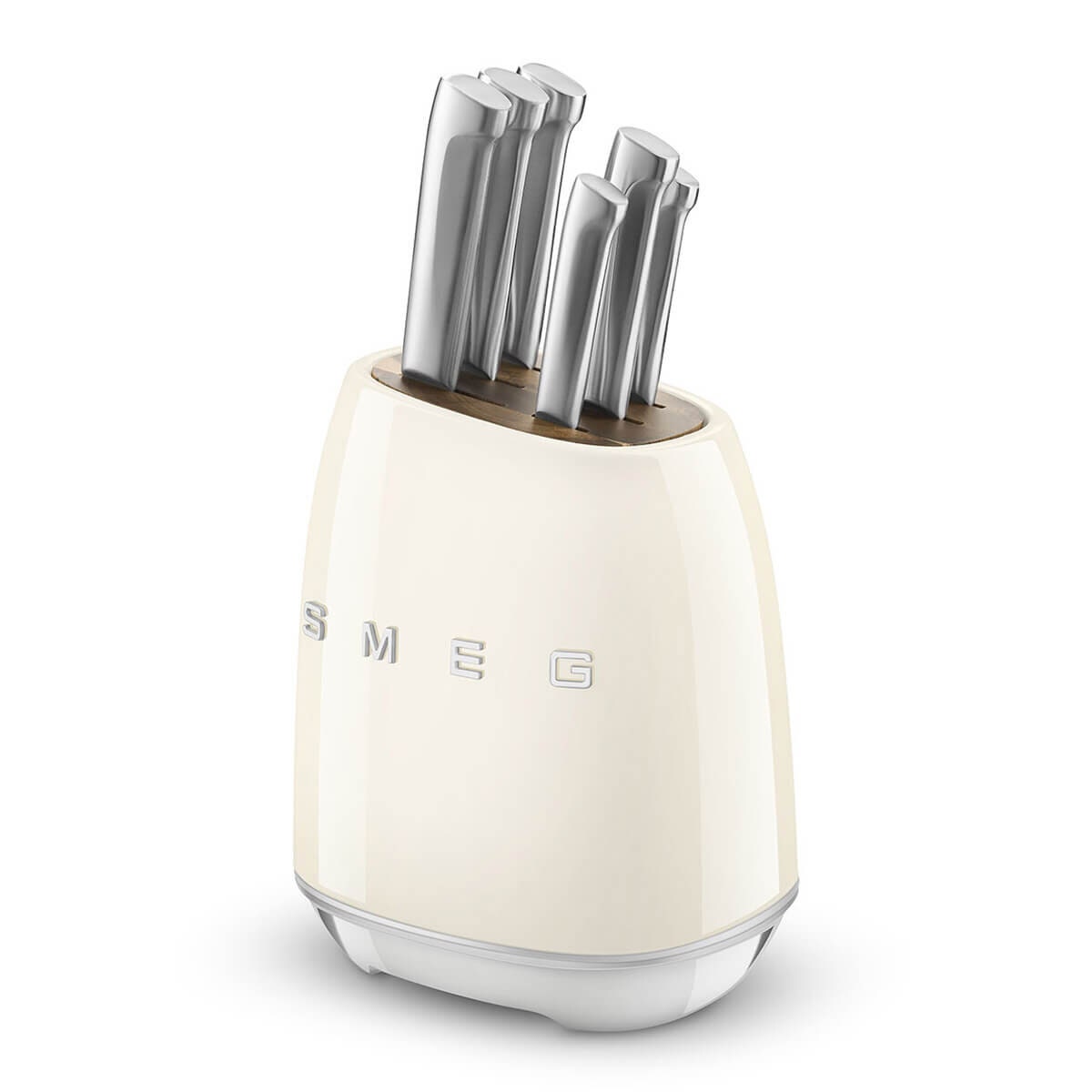 Smeg 50s Retro Style 6 Piece Knife Block Set - Cream with Acacia Wood Top - KBSF02CR