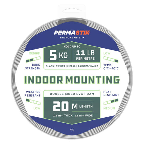 Permastik Indoor Mounting Tape - 12mm x 20m Foam - Holds 5kg - SuperSaverAU - view 1