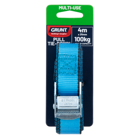 Grunt 25mm x 4m Pull Tie Down Strap, Quick Release, 100kg, Polypropylene, UV Protected