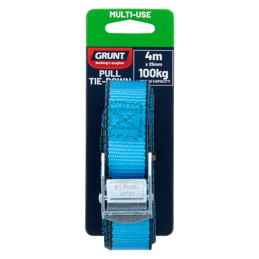 Grunt 25mm x 4m Pull Tie Down Strap, Quick Release, 100kg, Polypropylene, UV Protected