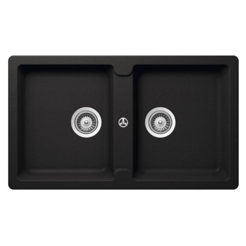 Abey Typos N200 Double Bowl Undermount Sink - Nero Black, 24L Bowls, No Taphole - TN200N-NTH