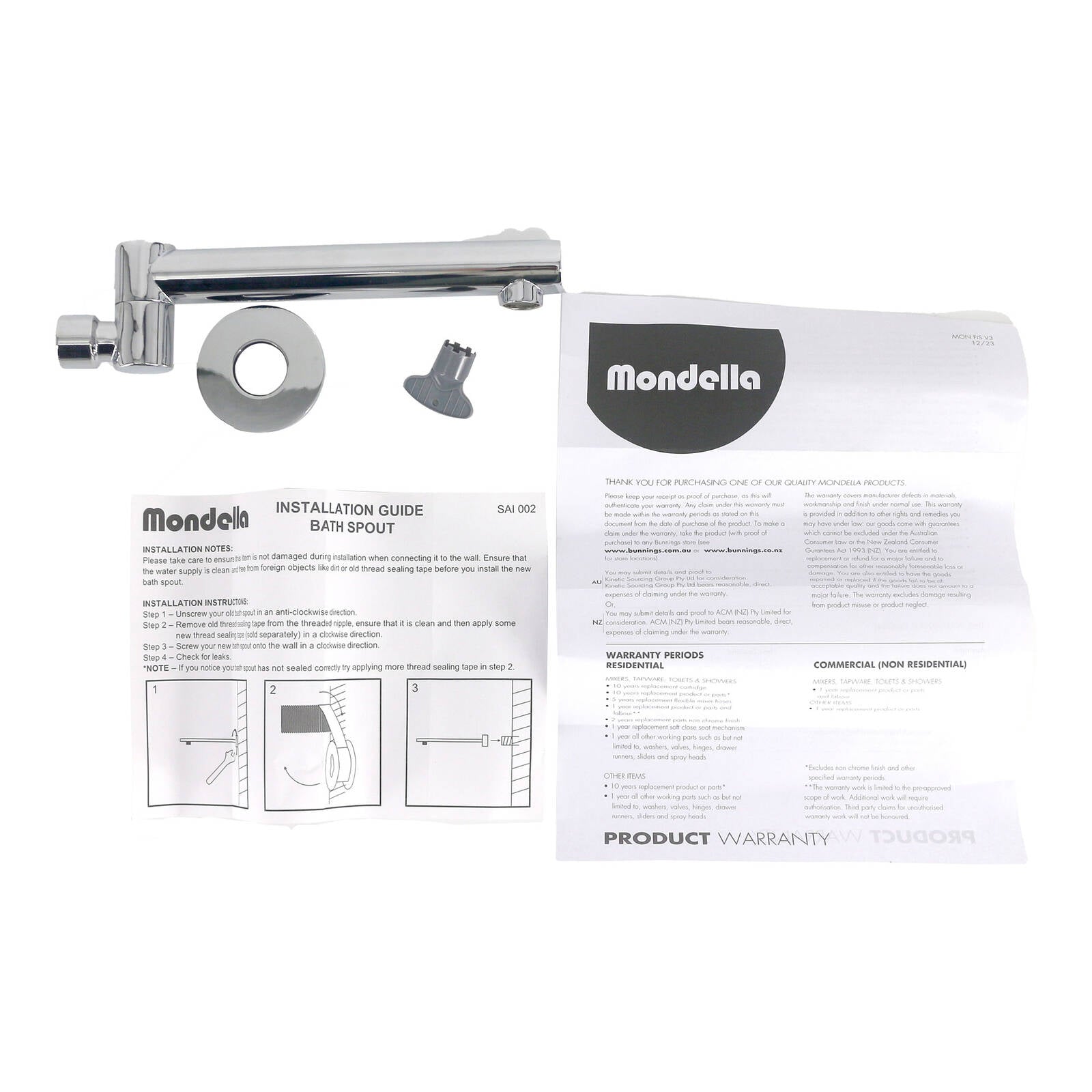 Mondella Resonance Chrome Swivel Bath Spout, Brass