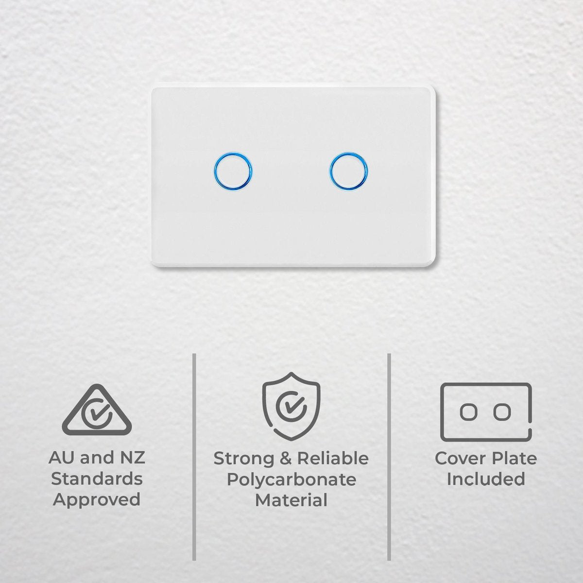 Deta Touch Activated Light Switch - 2 Gang - Polycarbonate - Gloss White - SuperSaverAU - view 2