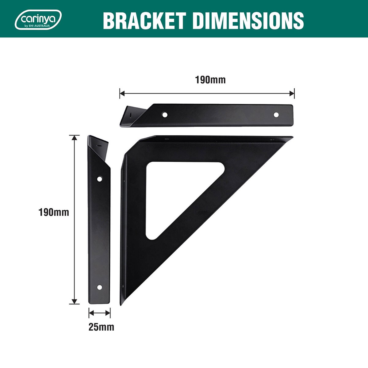 Carinya Black Triangle Stayed Bracket 190mm Steel 100kg Capacity - SuperSaverAU - view 4