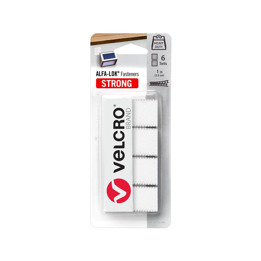 Velcro Brand 25mm White Squares Alfa Lok - 6 Pack - Strong Hold - White - SuperSaverAU - view 1