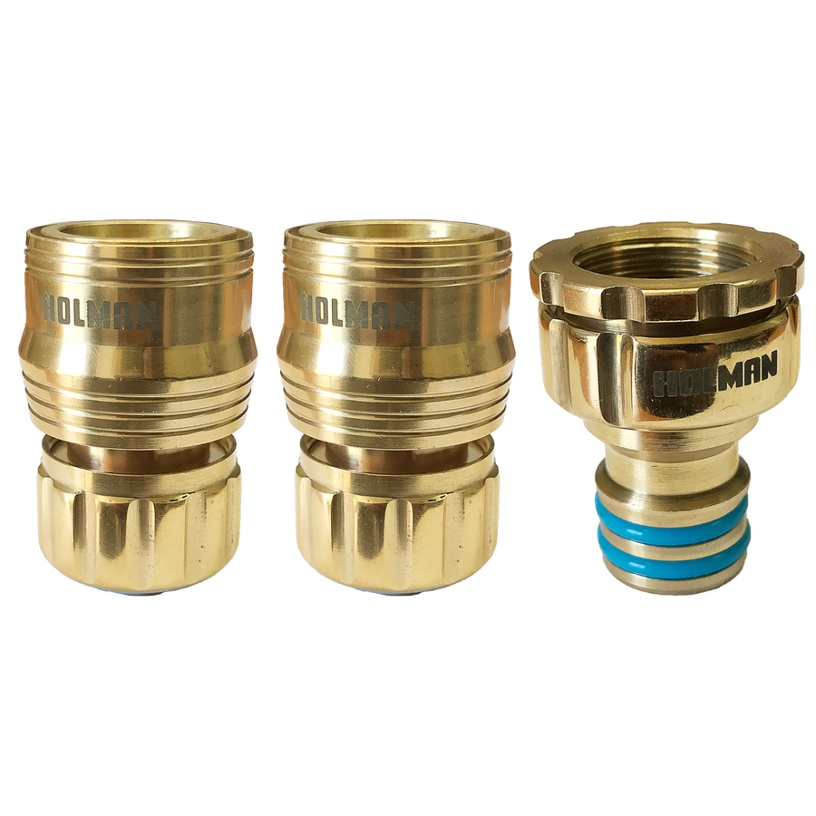 Holman Brass Hose Connector Set - 18mm - Durable - Easy Fit - Gold - SuperSaverAU - view 1