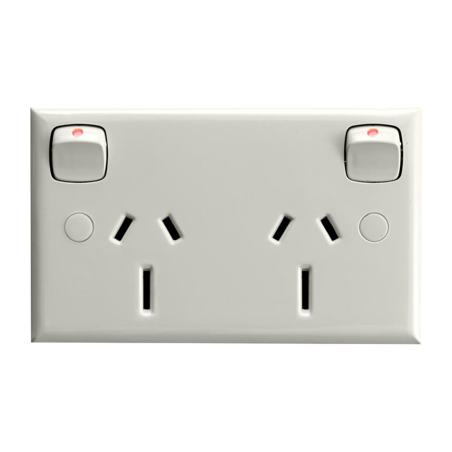 HPM Double Powerpoint 15A White 114mm ABS Durable Design - SuperSaverAU - view 1