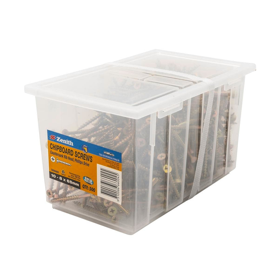 Zenith Chipboard Screws - 10 8 x 65mm Gold Passivated - 500 Pack - Countersunk - SuperSaverAU - view 1
