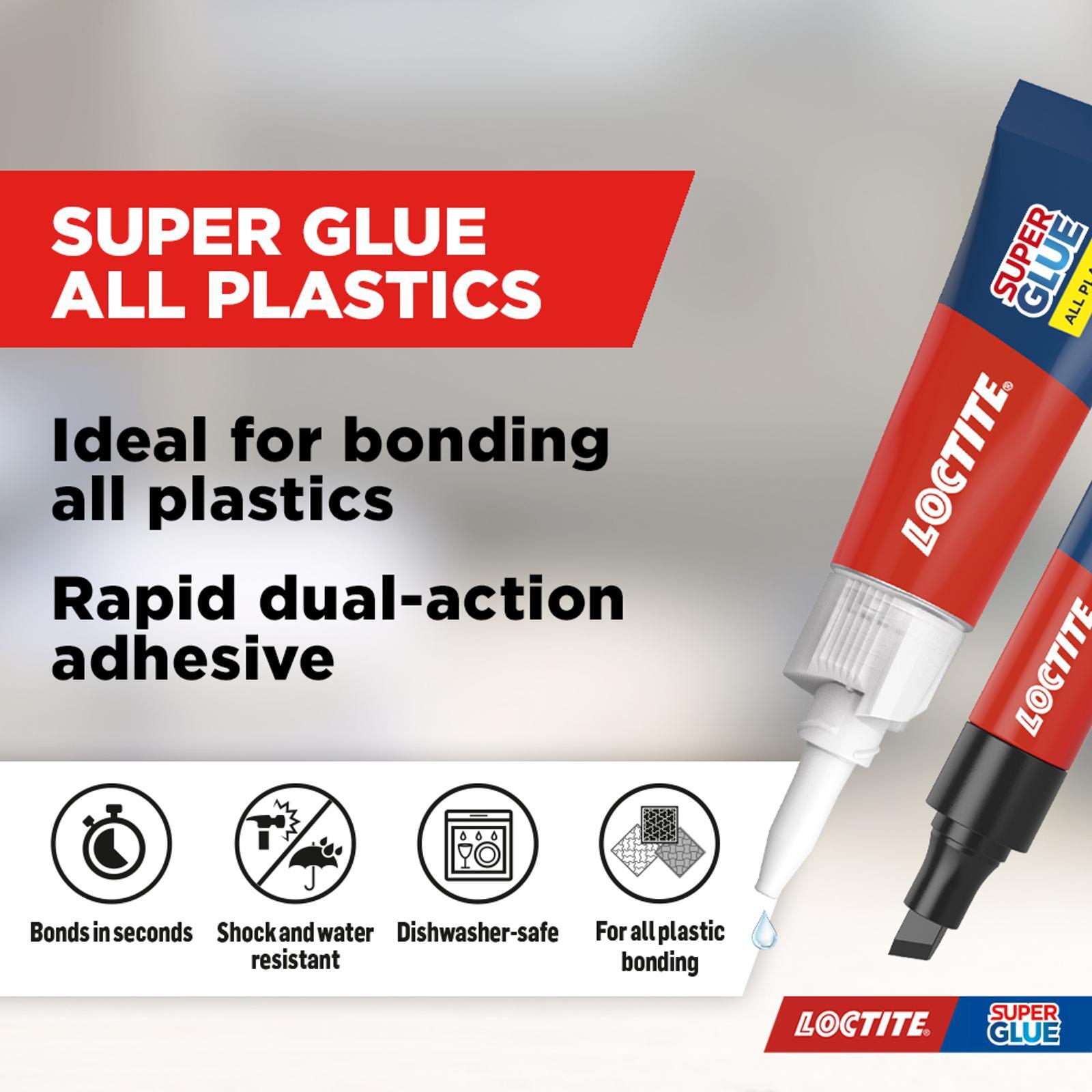 Loctite All Plastics 2-Part Superglue 2g & 4ml, Clear Drying Bonding System