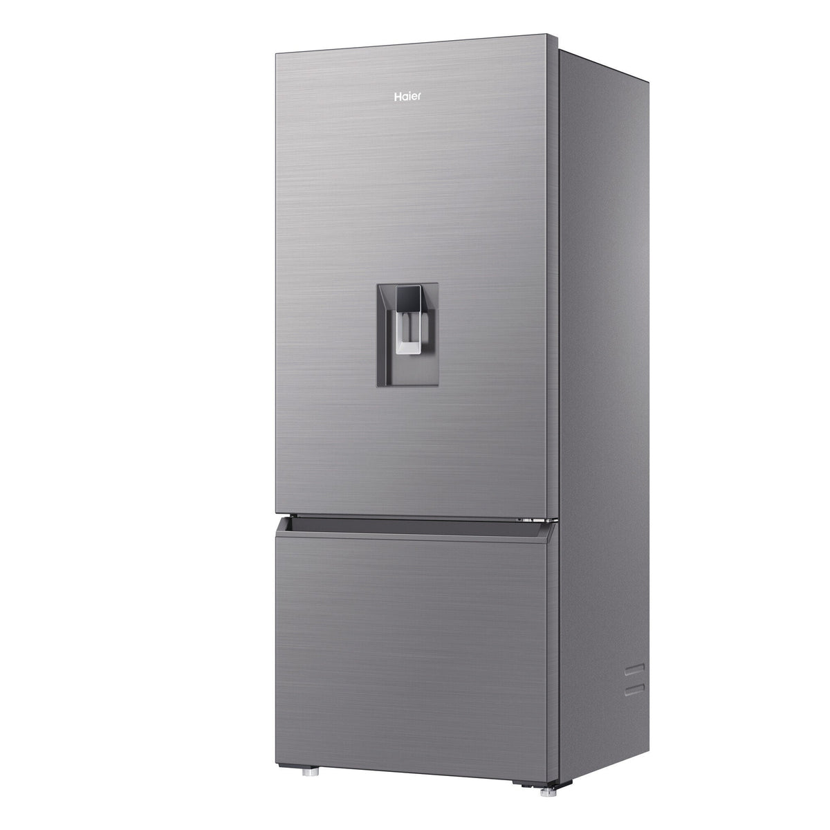 Haier 431L Bottom Mount Fridge - Non-Plumbed Water Dispenser, Satina Silver, Reversible Door - HRF420BHS
