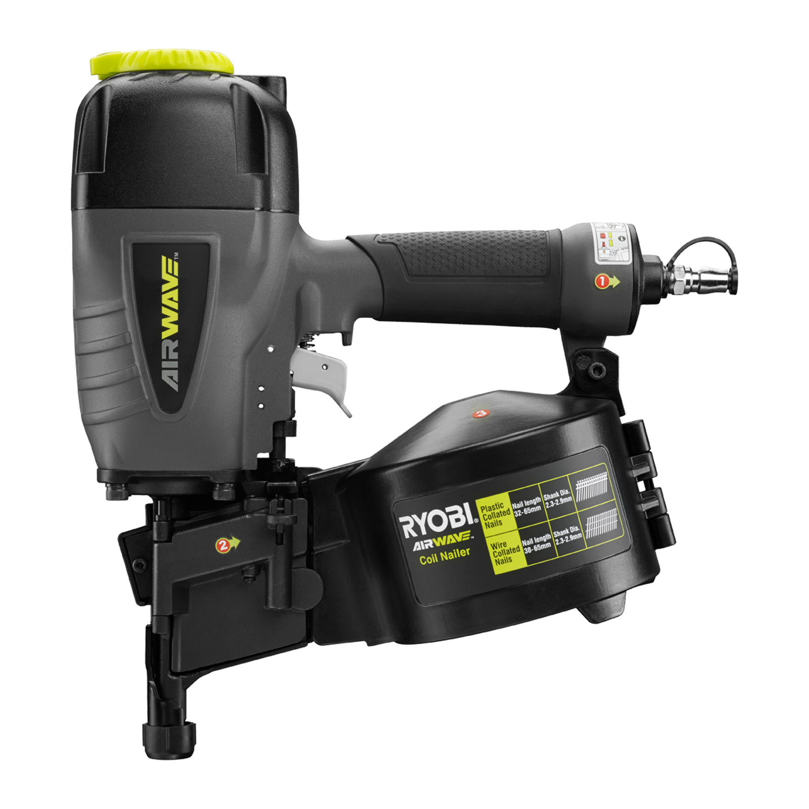 Ryobi Airwave Coil Nailer, 32-65mm, Grey/Black, Tool Only RA-NC1565-K