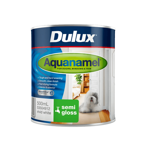 Dulux Aquanamel 500ml Semi Gloss Vivid White Interior Exterior Paint