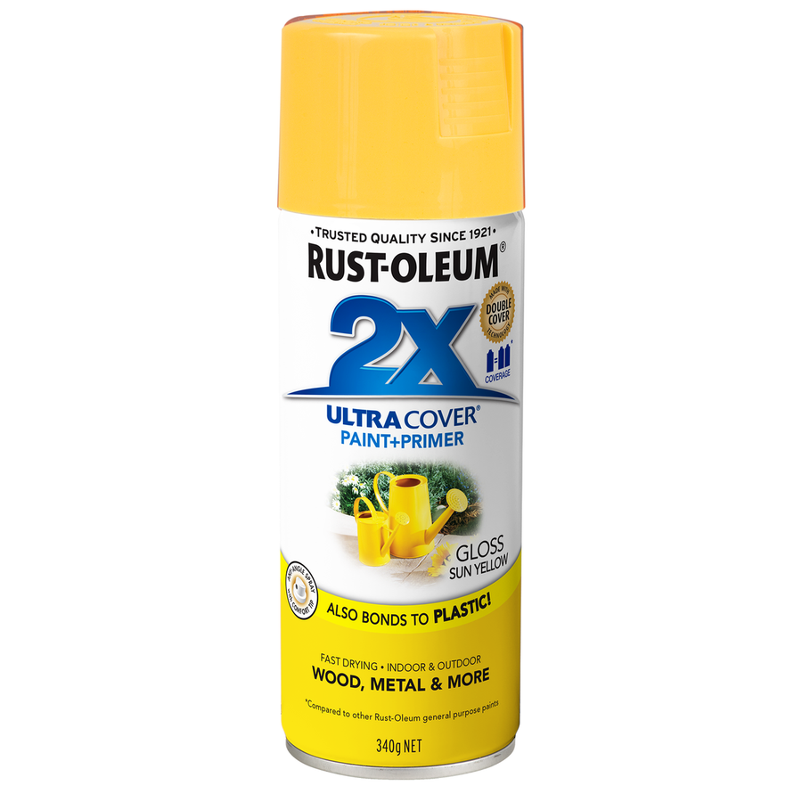 Rust-Oleum 2X Ultra Cover Gloss Spray Paint 340g Sun Yellow Durable Finish - SuperSaverAU - view 1