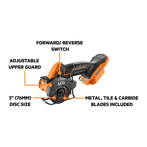 AEG 18V 3" Brushless Sub Compact Cut Off Tool - Skin Only