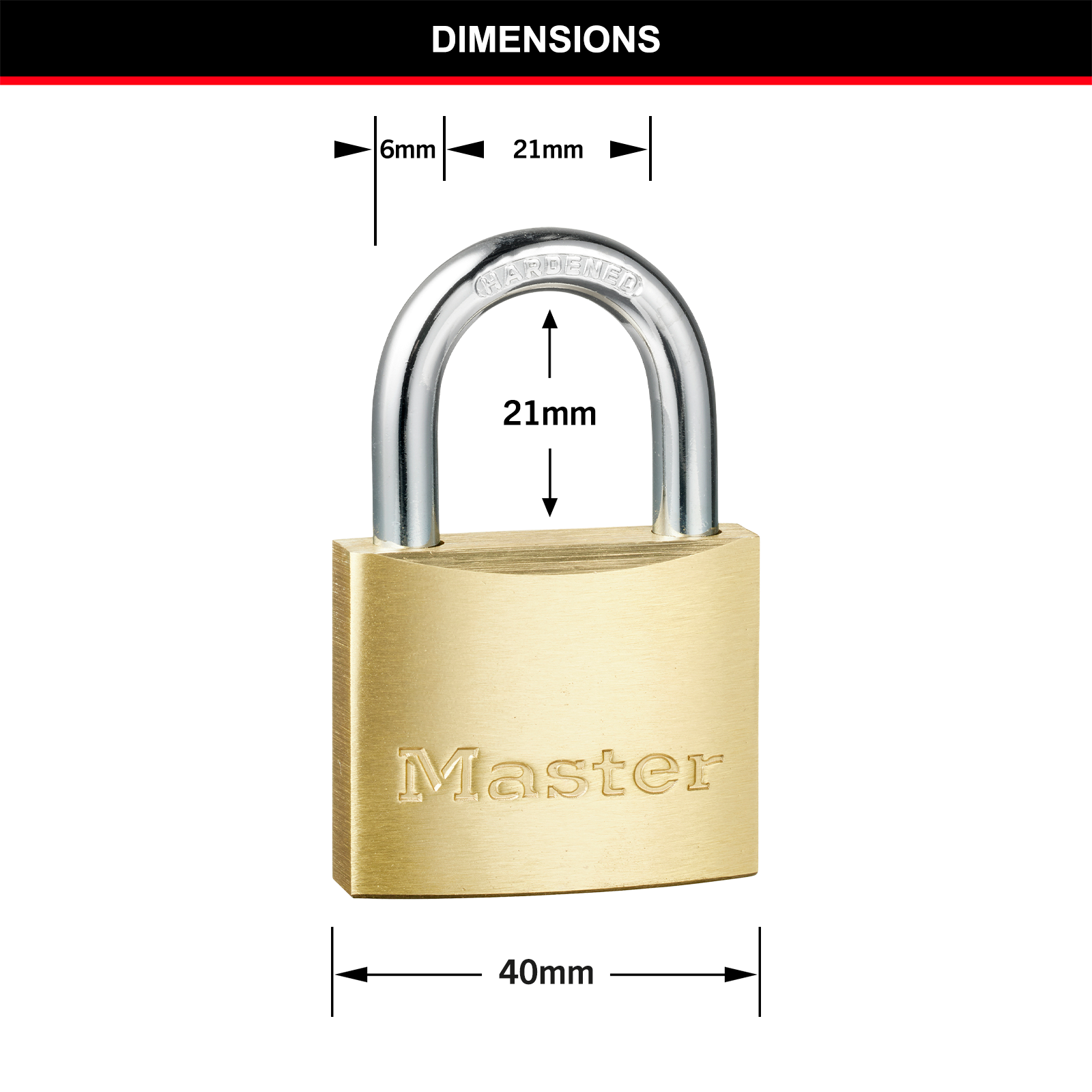 Master Lock 40mm Solid Brass Keyed Padlock, Hardened Steel Shackle, Pin Cylinder