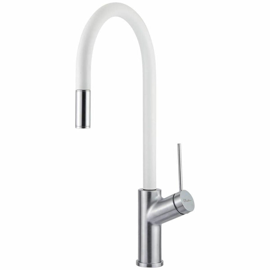 Oliveri Vilo Pull Out Mixer Tap 6.5L/min - White and Satin Chrome, 4-Star WELS - VT0398B-WH