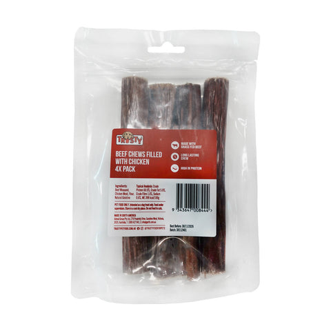 Trusty Beef Chews Filled with Chicken Dog Treats 4 Pack Meaty Dental Care