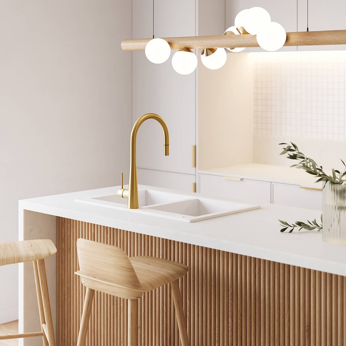 Oliveri Essente 316 stainless steel pull out gooseneck mixer tap - Brushed Gold - WELS 5 star - SS31625-AU