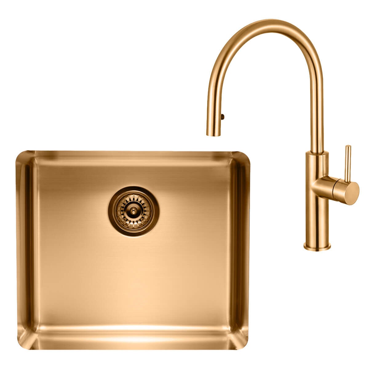 Titan Essentials 520mm Single Bowl Sink and Pull Out Gooseneck Mixer Tap Package - Brass - TSBRPK522