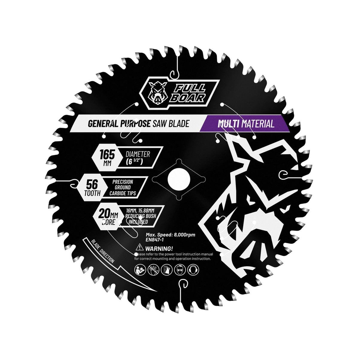 Full Boar Circular Saw Blade - 165mm 54T Multi Material - Precise Cutting