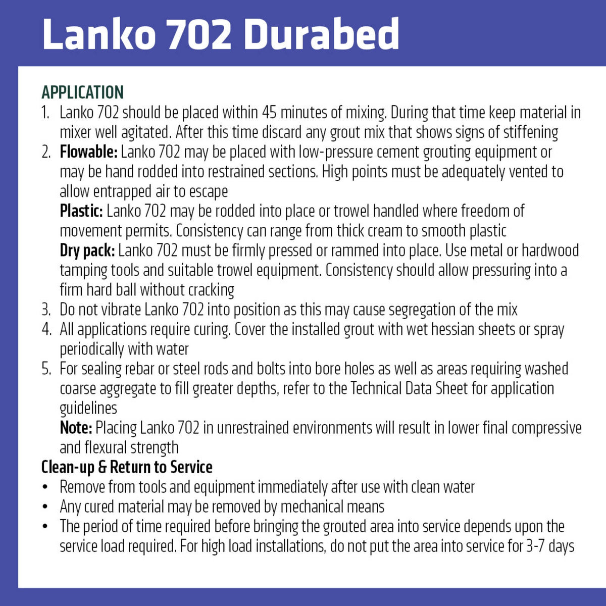 Davco Lanko 702 Durabed Structural Grout 5kg, High Strength Cement Based, Grey
