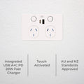 Deta Grid Smart Double Power Point - USB A+C PD 20W Fast Charging - White - 50mm x 74mm x 115mm - SuperSaverAU - view 2