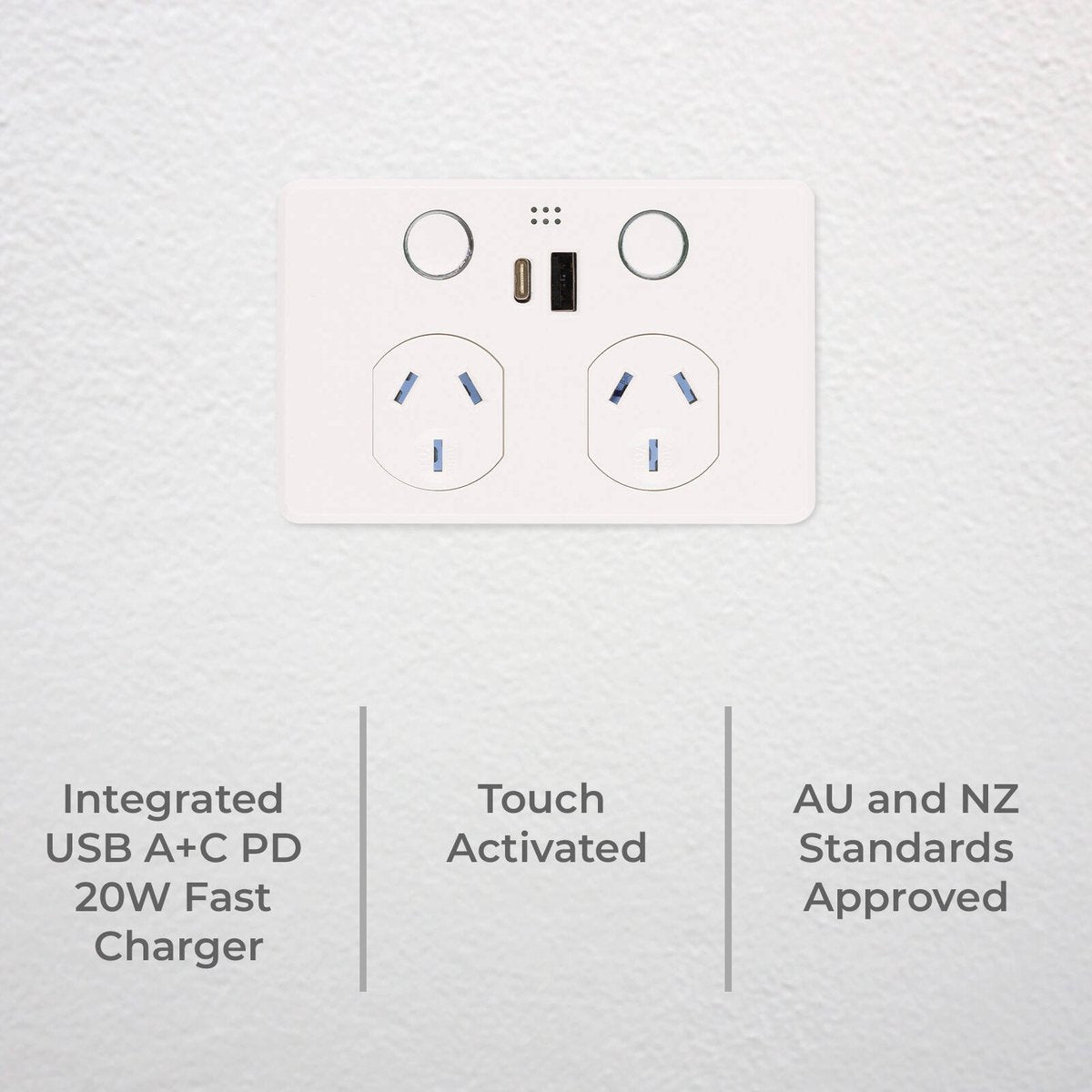 Deta Grid Smart Double Power Point - USB A+C PD 20W Fast Charging - White - 50mm x 74mm x 115mm - SuperSaverAU - view 2