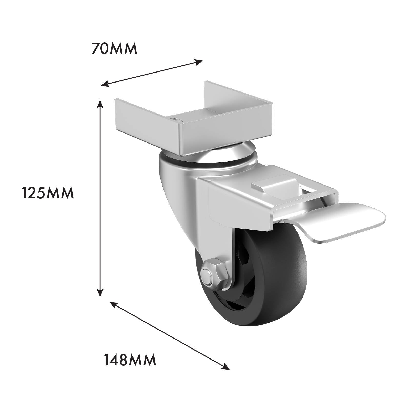 Rack It 1000kg Workbench Castors, 4 Pack Zinc Coated Steel with Lockable Brakes