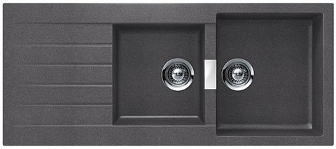 Abey Schock Signus 1 and 3/4 bowl nano granite sink with drainer - Stone finish - D200S