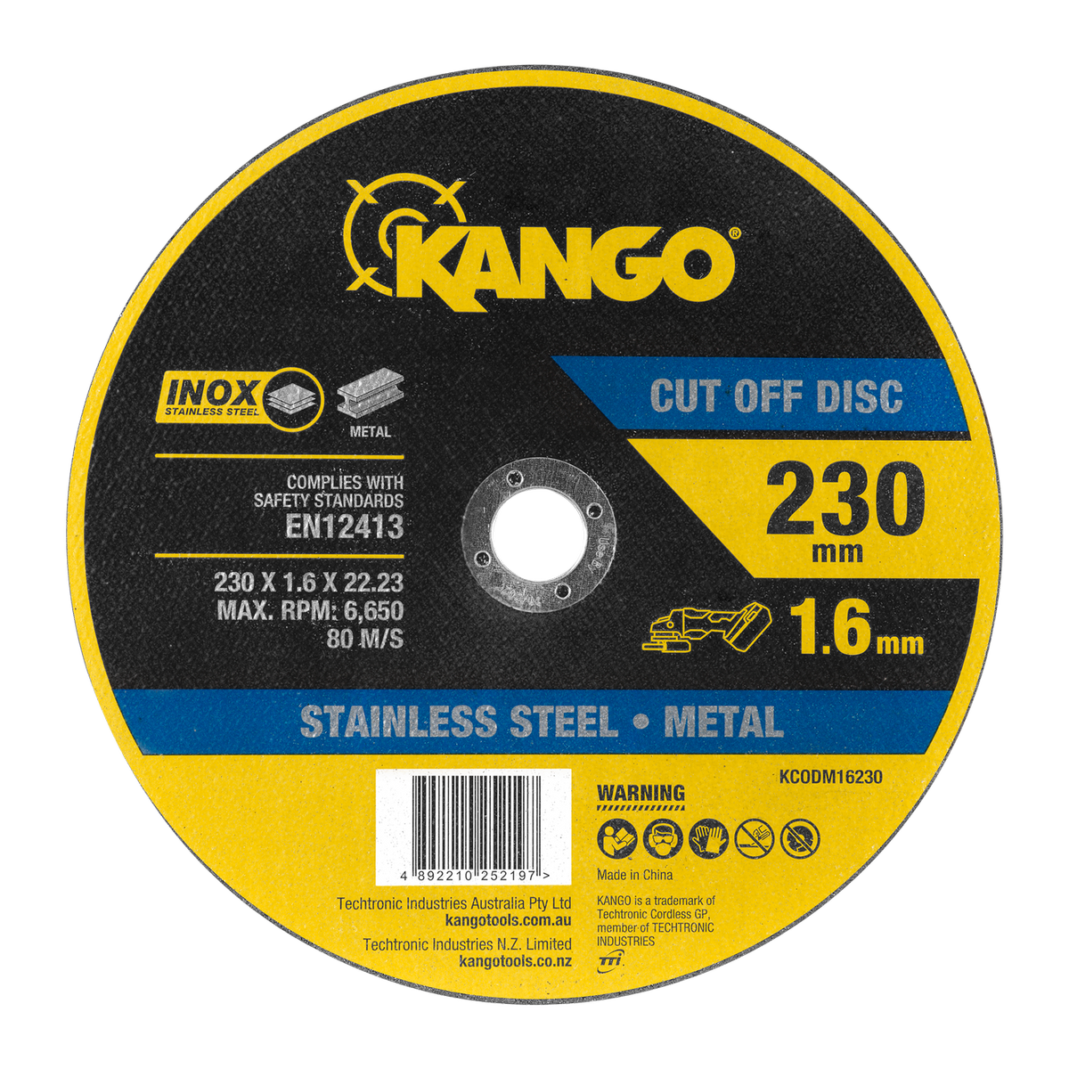 Kango Metal Cut Off Disc 230mm x 1.6mm - Inox-Free - Steel & Stainless Steel Cutting - SuperSaverAU - view 1