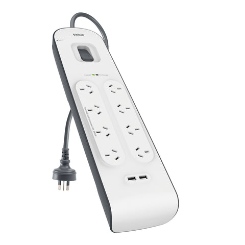 Belkin SurgePlus 8 Outlet 2 USB Surge Protector Powerboard 900J - Wall Mountable