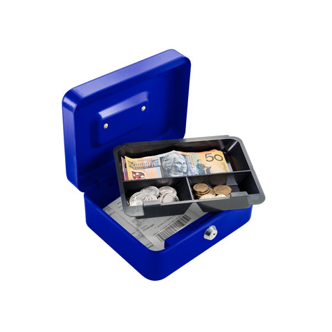 Syneco 200mm Cash Box, Powder-Coated Steel, Key Lockable (Blue, Lime Green, Red)