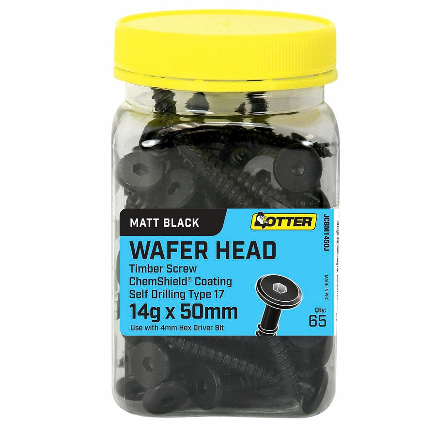 Otter 14g x 50mm Wafer Head Screws - 65 Pack - Matt Black - SuperSaverAU - view 1