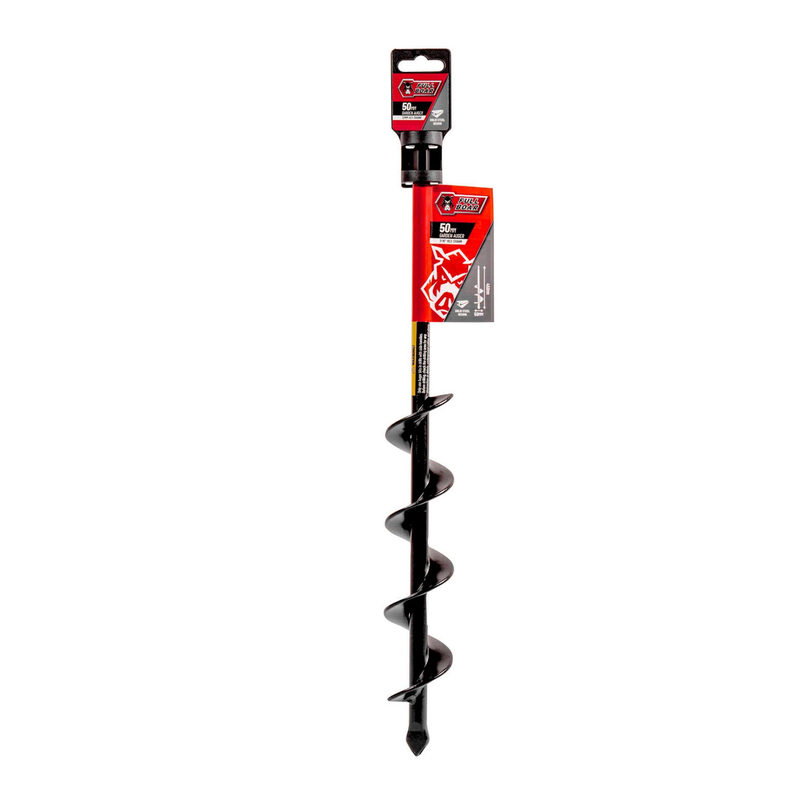 Full Boar 50mm Solid Steel Garden Auger Bit, 450mm Depth, 7/16" Hex Shank