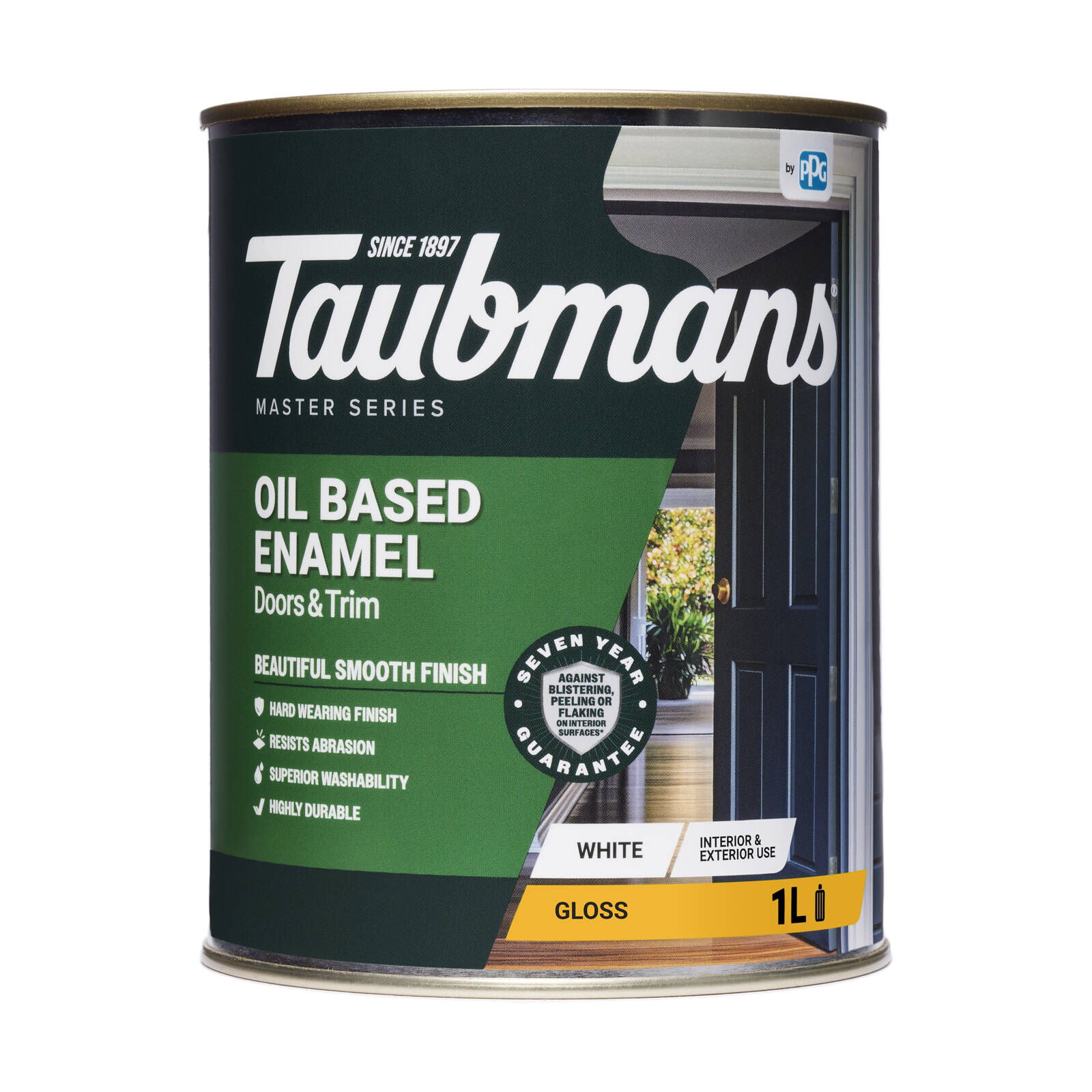 Taubmans 1L White Gloss Oil Based Enamel Paint Splatter Resistant