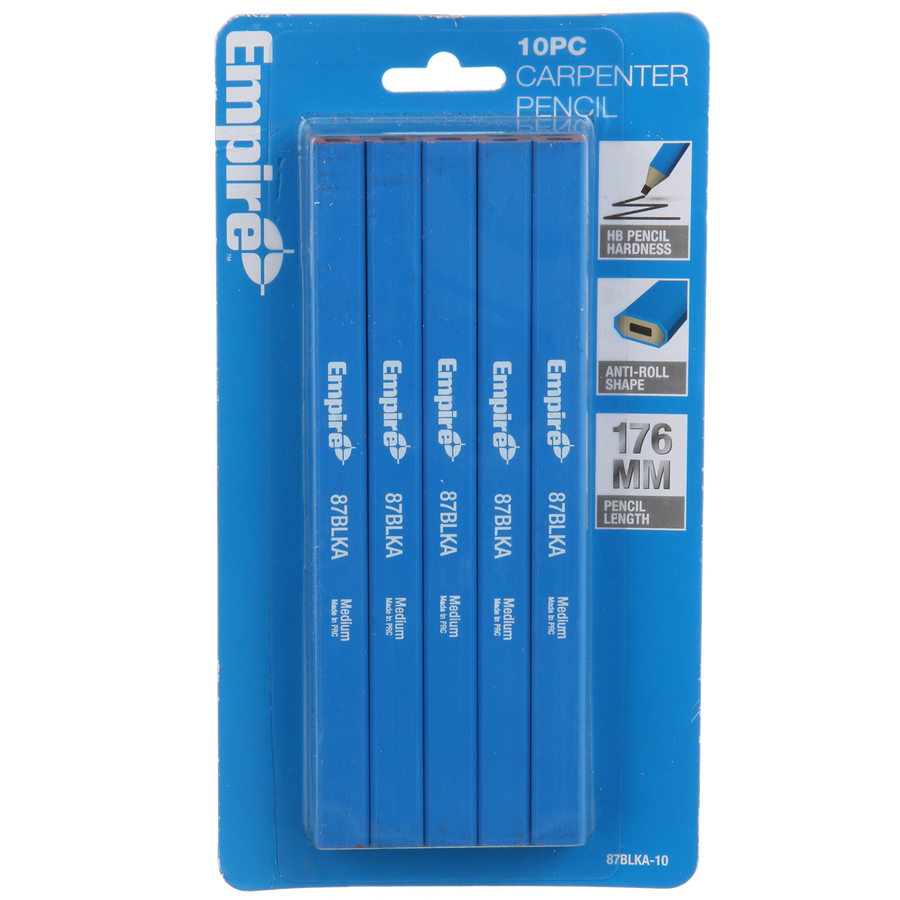 Empire Carpenters Pencils 10 Pack, Blue, Waterproof Marking Tool for Builders