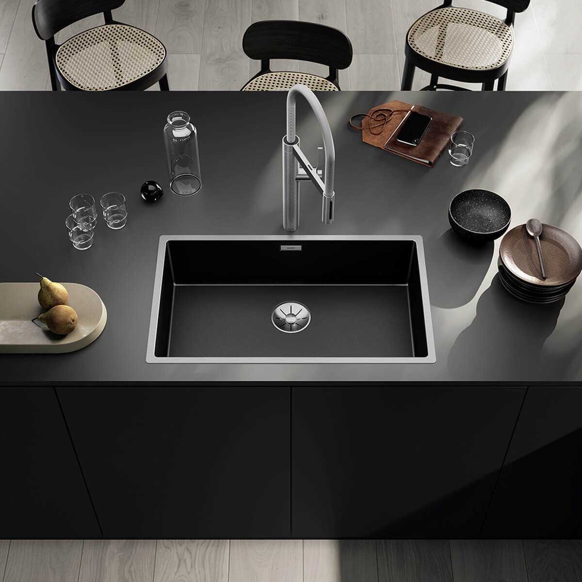 Blanco Claron Single Bowl Sink - Dark Steel Finish, Top or Flush Mount, 10mm Radius - 528004