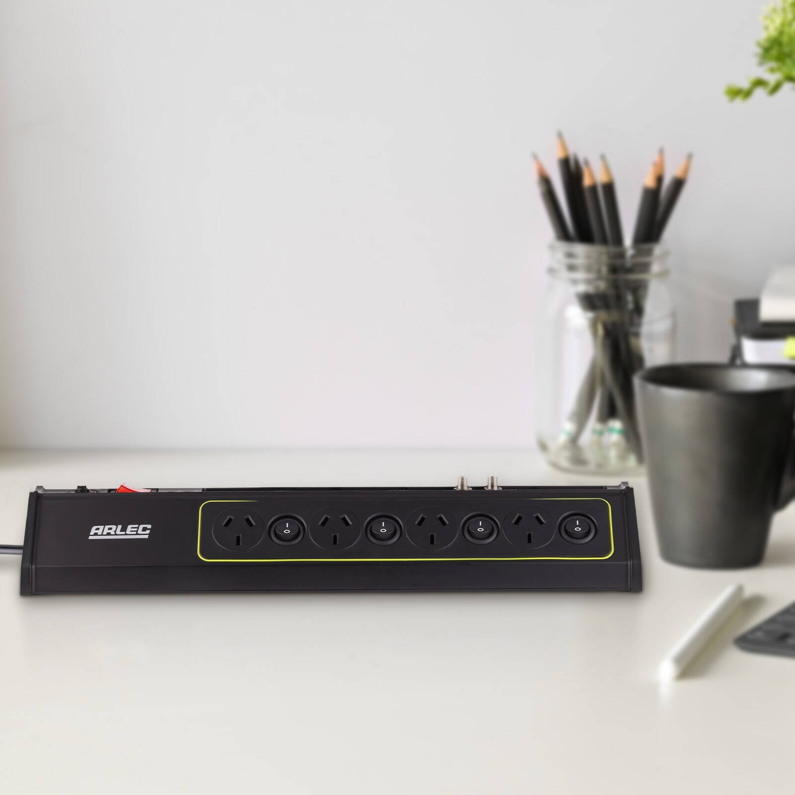 Arlec 8 Outlet Surge Protected Powerboard with USB, CAT6 and ADSL