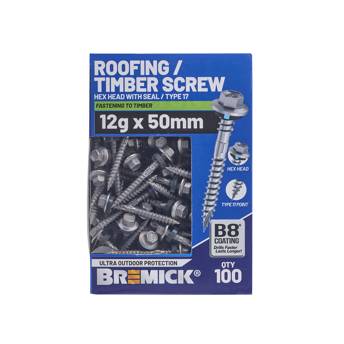 Bremick Hex Roofing Screw - 12g x 50mm - B8 Coating - 100 Pack - Corrosion Resistant - SuperSaverAU - view 2