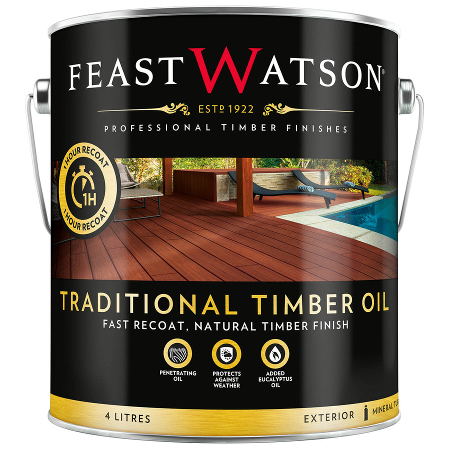 Feast Watson 4L Merbau Traditional Timber Oil Matt UV Resistant Waterproof