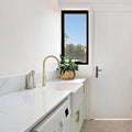 Turner Hastings Ludlow Pull Out Sink Mixer - Brushed Brass, Brass Body, White Lever Handle - LU109PM-BB