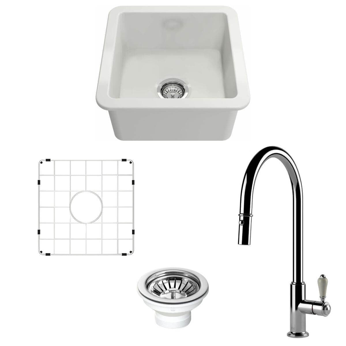 Turner Hastings Cuisine 46 Sink Pack - Chrome Ludlow Pull Out Mixer Tap - Inset or Undermount - PKG048