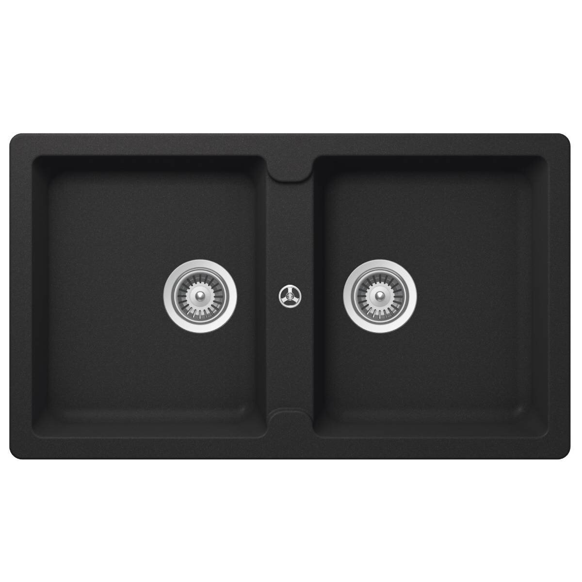 Abey Typos N200 Double Bowl Undermount Sink - Onyx Black, 24L Bowls, No Taphole - TN200B-NTH