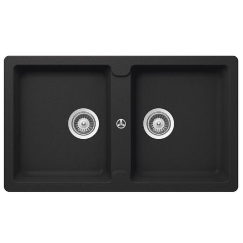 Abey Typos N200 Double Bowl Undermount Sink - Onyx Black, 24L Bowls, No Taphole - TN200B-NTH
