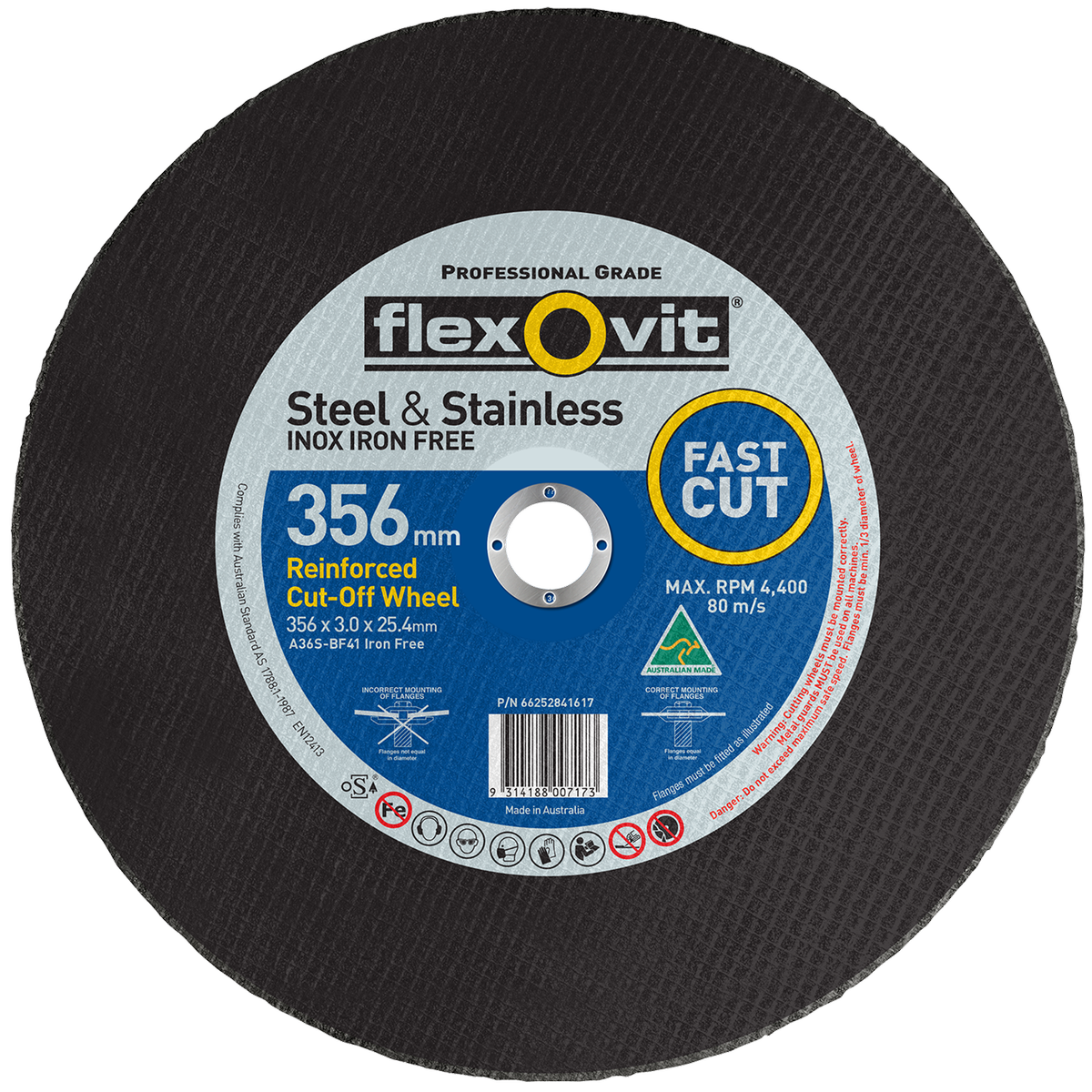 Flexovit Metal Cutting Wheel 356mm x 25mm 4mm Aluminium Oxide Durable - SuperSaverAU - view 1