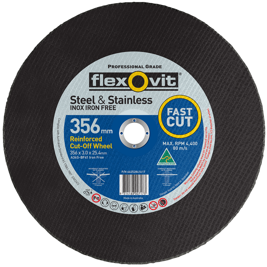 Flexovit Metal Cutting Wheel 356mm x 25mm 4mm Aluminium Oxide Durable - SuperSaverAU - view 1