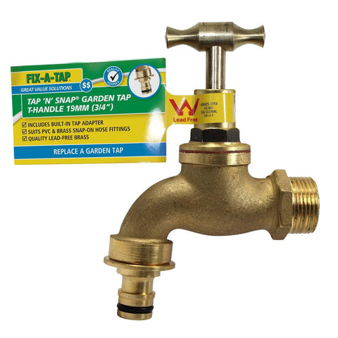 Fix a Tap 19mm 3/4" Brass Lead Free T Handle Tap N Snap - Easy Connection - Durable - SuperSaverAU - view 1