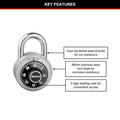 Master Lock 48mm Combination Padlock, Stainless Steel Body, Hardened Steel Shackle
