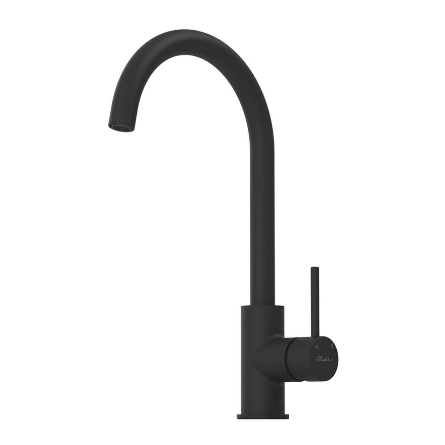 Oliveri Venice gooseneck mixer tap - Black finish, WELS 5 Star, 5.5L per minute, 10 year warranty - VE520MB