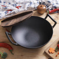 SOGA 36cm Cast Iron Wok with Lid - Induction, Oven and Gas Compatible, Black - 9357641006412
